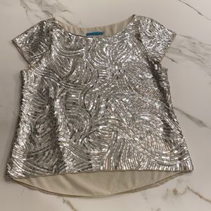 Alice and Olivia Silver Sequin blouse with mesh overly.  Size medium